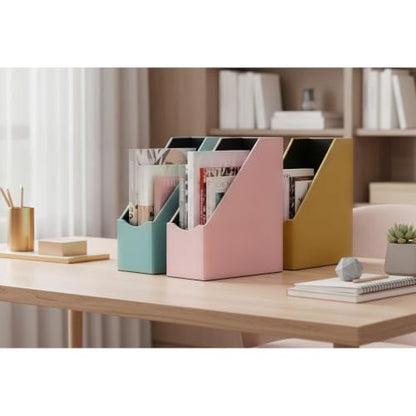 UnionBasic Magazine File Holder - Office Leatherette Desktop Document File Folder Journals Organizer Racks, Lychee Pearl Blush - color: Lychee Pearl Blush