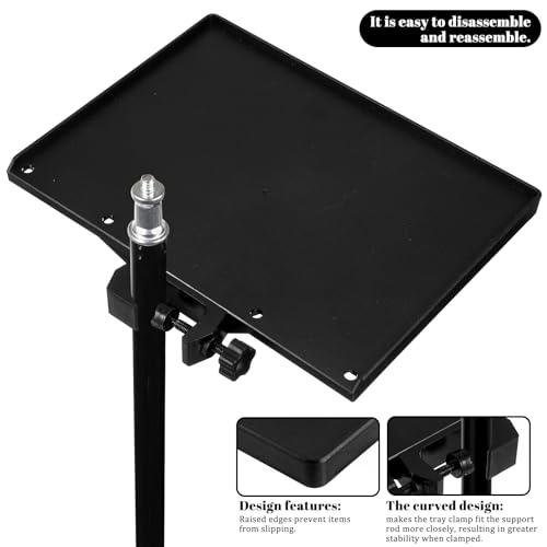 Mic Stand Tray Clamp On Shelf Lash Tray Holder Microphone Stand Trays Pole Mount Shelf Tripod Trays Desk Holders Mic Stands Accessories With 9.44" X 6.88" For Stage, Music Sheet, Live Streaming