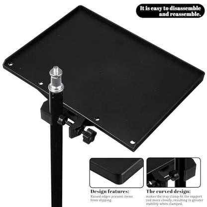 Mic Stand Tray Clamp On Shelf Lash Tray Holder Microphone Stand Trays Pole Mount Shelf Tripod Trays Desk Holders Mic Stands Accessories With 9.44" X 6.88" For Stage, Music Sheet, Live Streaming