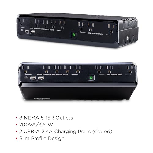 CyberPower SL700U Standby UPS Battery Backup and Surge Protector | Surge Protector, 700VA/370W, 8 Outlets, Slim Profile, UL Certified - size: 700VA, style: Slim