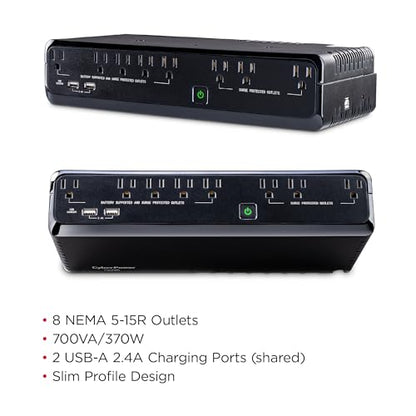 CyberPower SL700U Standby UPS Battery Backup and Surge Protector | Surge Protector, 700VA/370W, 8 Outlets, Slim Profile, UL Certified - size: 700VA, style: Slim