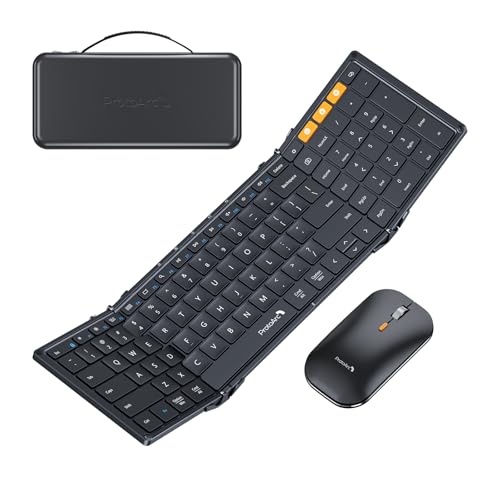 ProtoArc XKM01 Full-Size Foldable Keyboard Mouse Combo for Travel - Black - color: Black
