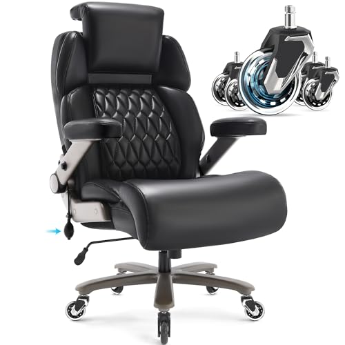Big and Tall Office Chair 700lbs, Ergonomic High Back Computer Desk Chair | Adjustable Headrest&Lumbar Support, 3D Flip Arms, Large Wheels, Heavy Duty Metal Base, Thick Padded Wide Seat Executive Chair - color: Black
