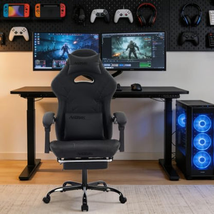 Gaming Chair with Footrest and Massage Lumbar Support, Ergonomic Computer Gamer Chair, Office Video Game Chairs with Adjustable Height and Backrest (Black) - color: Black