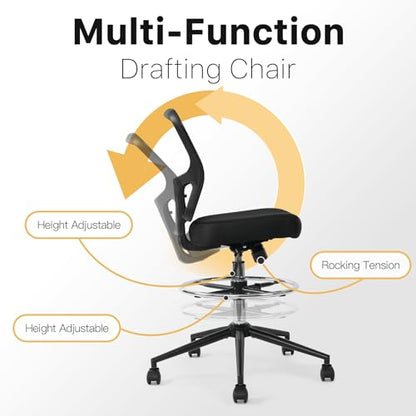 Armless Office Desk Chair Height Adjustable, Ergonomic High Back Mesh Task Chair, Rolling Office Stool for Small Spaces, Computer, Study,Sewing & Drafting - Black