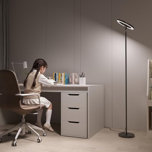 SIBRILLE 30W LED Floor Lamp for Living Room, 350° Rotating Reading Standing Lamp with Remote Control, Stepless Dimmable 3000K-6500K Modern Tall Lamp for Bedroom Office - color: Black
