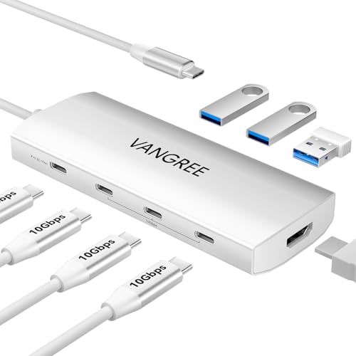 VANGREE USB C Hub 8 in 1, 3 USB-C+3 USB-A 3.2 10Gbps, 4K60Hz HDMI, 100W PD - color: Silver