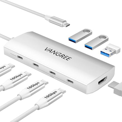 VANGREE USB C Hub 8 in 1, 3 USB-C+3 USB-A 3.2 10Gbps, 4K60Hz HDMI, 100W PD - color: Silver