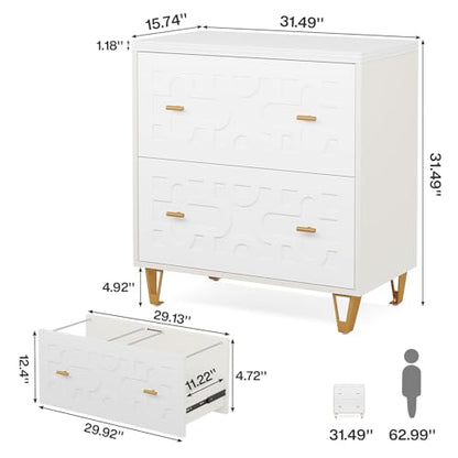 Tribesigns 2-Drawer Lateral File Cabinet, Warm White and Gold | Modern, Legal/Letter/A4 Size, Large Storage, Printer Stand, Home Office - color: Warm White & Gold