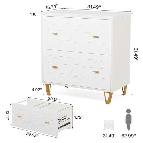 Tribesigns 2-Drawer Lateral File Cabinet, Warm White and Gold | Modern, Legal/Letter/A4 Size, Large Storage, Printer Stand, Home Office - color: Warm White & Gold