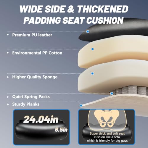 800LBS Big and Tall Office Chair for Heavy People, Heavy Duty Executive Chair with High Back, Extra Wide Seat and Adjustable Lumbar, Large Computer Desk Chair Comfortable for Home Office - color: Black