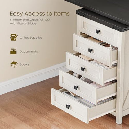 Halitaa 5 Drawer Small File Cabinet, Farmhouse Vertical Filing Cabinet - color: Rustic White and Black