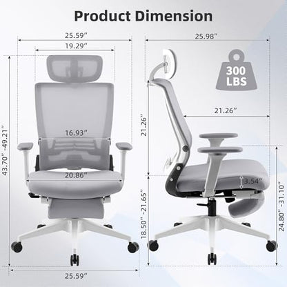 Ergonomic Foldable Office Chair with Footrest and Lumbar Support, Grey - color: Grey