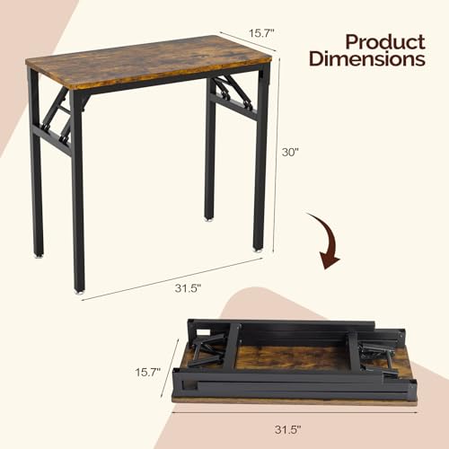 VINGLI Small Computer Desk No Assembly Required, Folding Desk as Writing Table, Dining Table and Workbench, Foldable Desk for Small Space & Home Office, 31.5 Inch, Brown & Black Frame - color: Brown