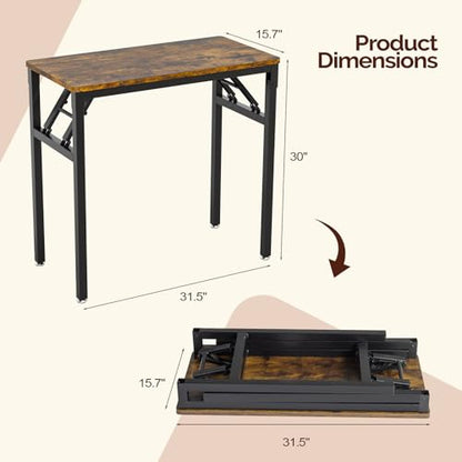 VINGLI Small Computer Desk No Assembly Required, Folding Desk as Writing Table, Dining Table and Workbench, Foldable Desk for Small Space & Home Office, 31.5 Inch, Brown & Black Frame - color: Brown