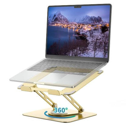 ALASHI Laptop Stand for Desk with 360° Rotating Base, Multi-Angle Adjustable Laptop Stands, Foldable Laptop Riser Compatible with 10 to 17 Inches PC Computer, Gold - color: Gold