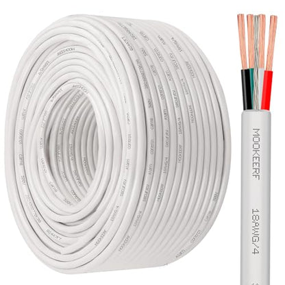 MOOKEERF 18/4 Alarm Wire Shielded Wire 200FT 18 AWG 4 Conductor Stranded Shielded Plenum Cable White CL3P Jacket for Security/Alarm/Access Control/Sound-18AWG 4 Conductors Wire - size: 200FT, style: 18/4