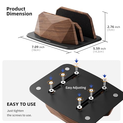 AFOOYO Vertical Laptop Stand - Dual Slots Walnut Adjustable Laptop Holder,Desktop Dock Compatible with All MacBook, Surface,Chromebook,Dell & More(Walnut) - color: Walnut