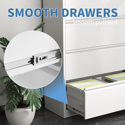 5 Drawer File Cabinet with Lock, Metal Lateral Filing Cabinets - color: White, size: 5 Drawer_ 35"W