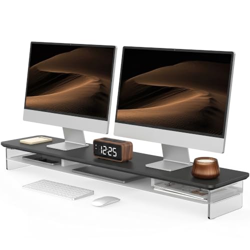 Fenge 42.5" Dual Monitor Stand with Clear Acrylic Legs, Black - color: Black, size: 42.5in