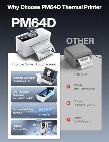 Phomemo Thermal Label Printer with Touch Screen | Wireless Bluetooth shipping label printer for small business, compatible with Amazon Shopify UPS USPS Android iOS Windows Mac - color: White