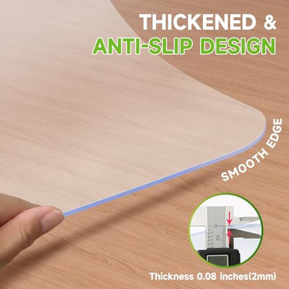 SOONAN Chair Mat for Hardwood Floors 63" x 51", Clear 0.08" Thick Office Desk Chair Mat, Non-Slip Stays Flat No Curling, Heavy Duty Floor Protector for Wood, Tile, Laminate & Vinyl, Home Office - size: 63" x 51" x 0.08"