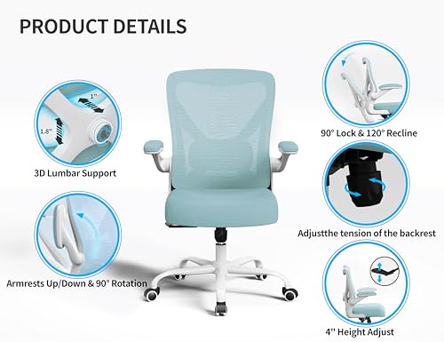 Ergalithic Office Chair: Mesh Ergonomic Desk Chair with 3D Lumbar & Swivel - color: Mint Green, size: Pack of 1