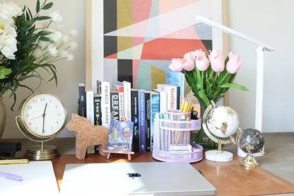 Annova Mesh Desk Organizer Rotate with 5 Compartments Round Spinning Tidy Candy/Pen Holder Desk Accessories Office, Art Supply, Storage, Classroom, Home (Light Purple) - color: Light Purple