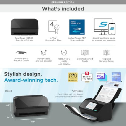 ScanSnap iX2500 Premium Wireless or USB High-Speed Document Scanner - color: ScanSnap iX2500 Premium