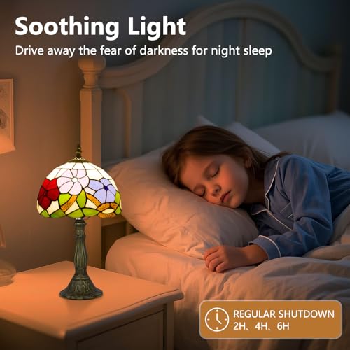 8 Inch Small Tiffany Style Table Lamp with Remote Control, Three Flowers - color: Three Flowers