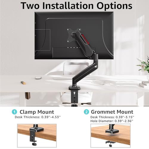 Redragon GMK914 Single Monitor Mount Stand - Gas Spring Adjustable Arms with VESA 75/100mm, 13-32 Inch Screen Compatibility, C Clamp & Grommet Base, Cable Management, 17.6lbs Load Capacity - size: Up to 32" Screens
