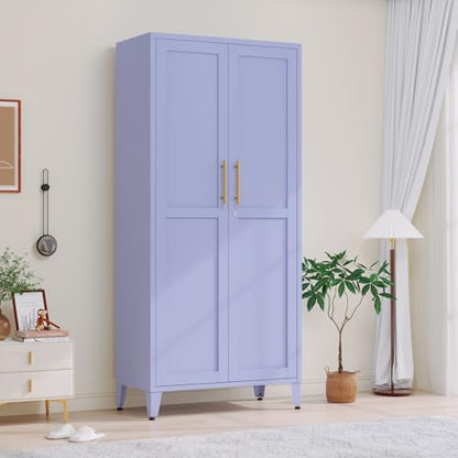 61" Purple Metal Storage Cabinet, Lockable 2-Door Tall Locker with 3 Adjustable Shelves, Freestanding Steel Utility Cabinet for Bedroom, Office, Living Room, 61" H x 27.6" W x 13.8" D - color: Purple, style: 61"H-Cabinet-YX