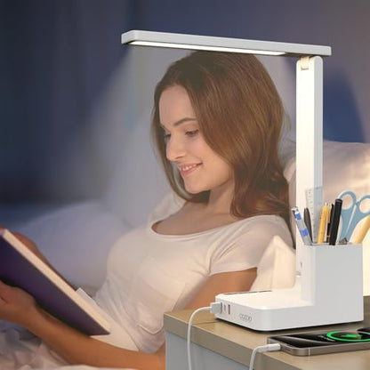 LED Desk Lamps for Dorm Office with USB C Charging Station, 800lm, CRI>90 - color: White