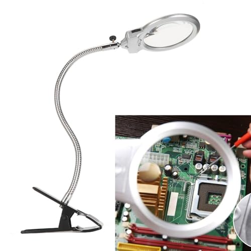 2X/6X Dual Lens Flexible Arm Magnifying with LED Light Clamp-On Desk Lamp for Watch Repair, Jewelry Making & Hobby Work