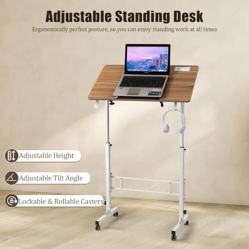 Hadulcet Small Standing Desk with Tiltable Desktop, Height Adjustable - color: Oak, size: 31.5" with Charging
