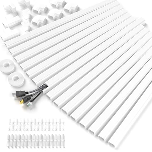 Delamu Cord Hider, 236in Cable Hider, Cord Covers for 2-3 Wires on Wall, Wire Covers for Cords, Wire Hiders for TV on Wall, Easier Setup Cable Cover Cable Management, W0.94 H0.47in,White - color: White, size: 236in L x 0.94in W x 0.47in H