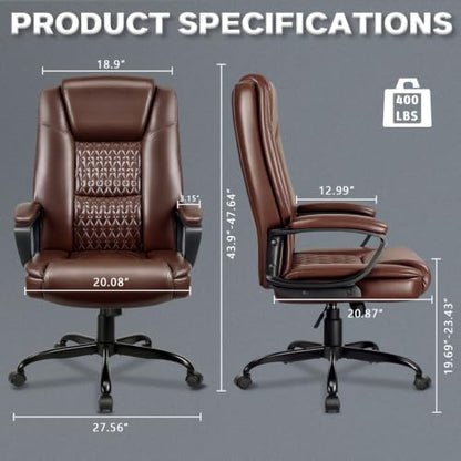 LEMBERI High Back PU Leather Executive Office Chair, Adjustable Swivel Computer Desk Chair with Padded Armrests for Home Office, Brown - color: Brown