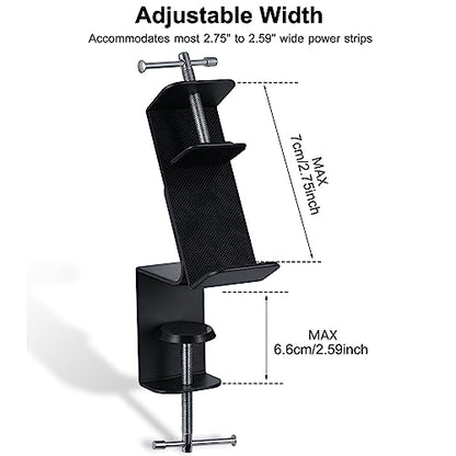 Desk Clamp for Power Strip - Removable Holder for Desk Edge - Sturdy Table Mount - Fits 2.55" to 4.13" Width - Black - size: Large