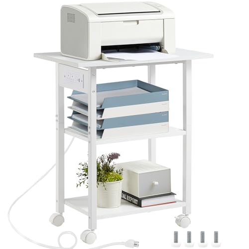 Lerliuo 3-Tier Printer Stand with Charging Station, Rolling Printer Table - color: White, size: 3-Tier with Charger