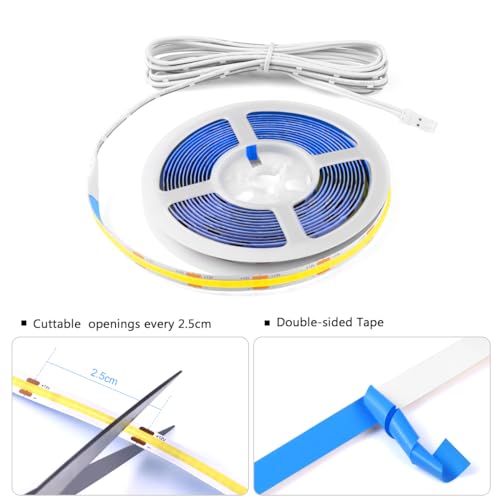 12V COB LED Strip Lights Kit 3.3Ft 6-in-1 Self-Adhesive with 36W Adapter - color: White, size: 3.3Ft