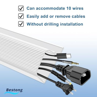 J Channel Cable Management Under Desk, 96" Adhesive Cord Cover, White - color: white