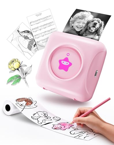 vretti Sticker Printer - TP2-Y Mini Portable Thermal Printer Inkless Sticker Maker Machine Bluetooth Label Maker Pocket Instant Print for Study Graphics, Anatomical Diagrams, Photos, Students - color: Pink