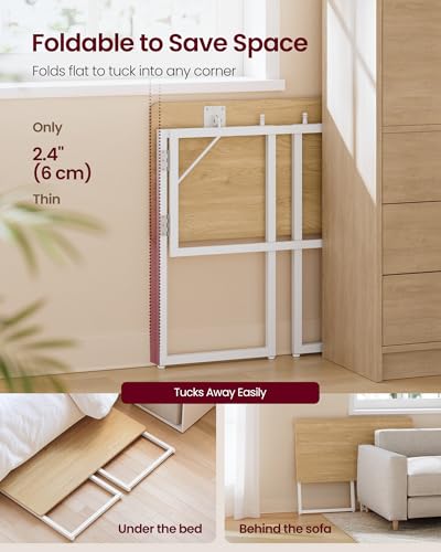 VASAGLE Folding Desk, Foldable Computer Desk, One-Piece Desktop, Rounded Edges, Small Folding Craft Table for Bedroom, Balcony, Camping, Easy Assembly, 39.4 x 19.7 Inches, Straw Yellow ULWD152YD01 - color: Straw Yellow, size: 39.4"