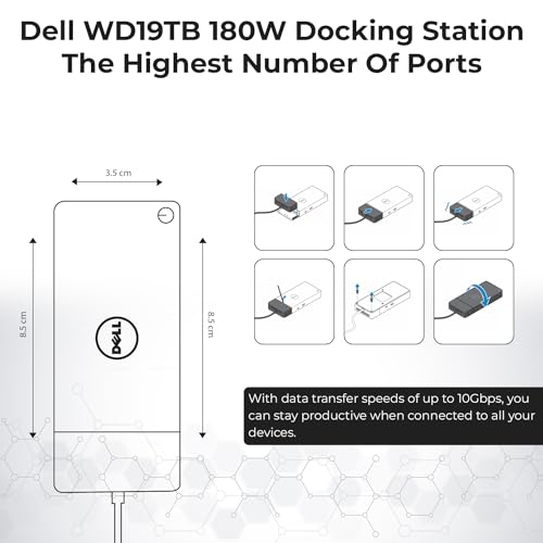 Dell WD19TB 180W Dock Bundle, 130W PD, Dual 4K + HDMI + DP + TB Cables + Cloth, Black - style: WD19TB New
