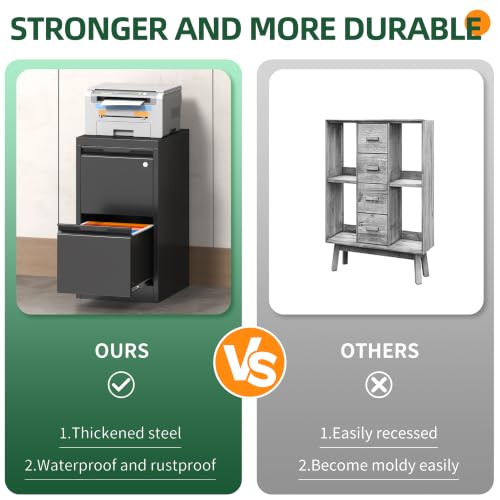 2 Drawer File Cabinet with Lock, Metal Vertical Small File Cabinet - color: Black, size: 2 Drawer - Vertical