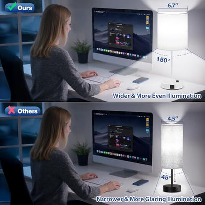 17.6" White Touch Lamps for Bedroom Set of 2 - Dimmable, USB C+A, AC Outlet | Large 17.6" Tall Lamp, 3-Way Dimming, 5000K Daylight Bulbs, White Lampshade White Base, for Living Room, Boys, Men, Girls - color: White
