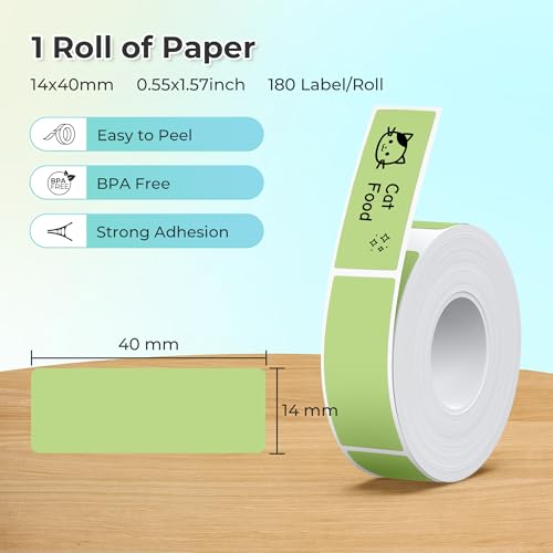 Nelko Genuine P21 Label Maker Tape, 14x40mm(0.55"x1.57"), Green - color: Green
