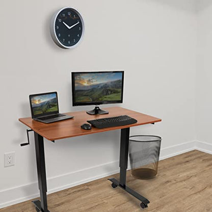 Stand Up Desk Store Crank Adjustable Height Rolling Standing Desk (Black Frame/Teak Top, 48" Wide) - color: Black Frame/Teak Top, size: 48 Inches Wide