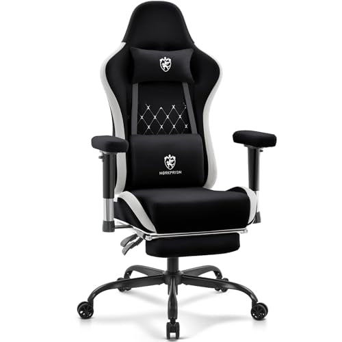 Gaming Chair,Office Chair with Footrest,Massage,Black Grey | Breathable Fabric,Gel Pad,Ergonomic,Spring Cushion,High Back,2D Adjustable Arms,Reclining,Lumbar Support,Headrest,Gamer Chair - color: Black Grey