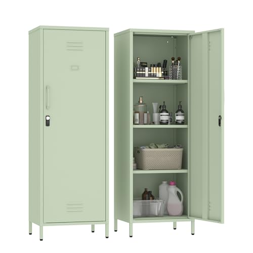 Steehoom Locker Cabinet, 59.06" H Green Metal Locker Storage Cabinet for Employees with Locking Door and 2 Shelves Kids Locker Tool File Cabinets for Garage - color: Green, size: 59.06"H